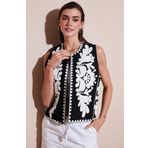 Lela Pamuklu Regular Fit Çiçekli Nakış İşlemeli Bayan Yelek 676238 SİYAH