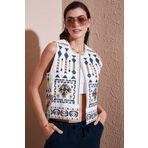 Lela Pamuklu Regular Fit Çiçekli Nakış İşlemeli Bayan Yelek 676293 EKRU