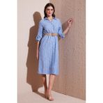 Lela Pamuklu Regular Fit Kemerli Midi Boy Gömlek Elbise Bayan Elbise 67810301 - İndigo