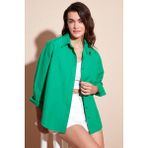Lela Pamuklu Regular Fit Önü Kısa Arkası Uzun Oval Kesim Gömlek Kadın Gömlek CF25S163867 - Açık Yeşil