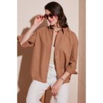 Lela Pamuklu Regular Fit Uzun Kollu Düz Gömlek Kadın Gömlek CF25S168305 - Camel