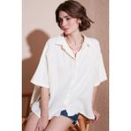 Lela Pamuklu Regular Fit Yırtmaçlı Kısa Kollu Gömlek Kadın Gömlek CF25S166965 - Ekru