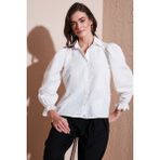 Lela Pamuklu Slim Fit Nakışlı Balon Kol Gömlek Bayan Gömlek 676208 - Ekru