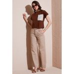 Lela Pamuklu Standart Fit Yüksek Bel Geniş Paça Pantolon Bayan Pantolon 668yp5344 - Taş