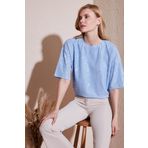 Lela Parıltılı Oversize Fit Bisiklet Yaka Bayan Bluz 5865816 LİLA