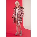Lela Peluş Astarlı Yakası Suni Kürklü Çıkarılabilir Kapüşonlu Kışlık Kız Çocuk Mont 5761908 PEMBE