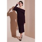 Lela Premium Fitilli Carmen Yaka Slim Fit Midi Boy Triko Elbise Bayan ELBİSE 680EL00033