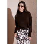 Lela Premium Oversize Fit Balıkçı Yaka Yumuşak Dokulu Triko Bayan Kazak 680KZ00469 KAHVE