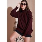 Lela Premium Oversize Fit Balıkçı Yaka Yumuşak Dokulu Triko Kazak Bayan Kazak 680KZ00469 - Bordo