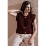 Lela Premium Oversize Fit Bisiklet Yaka Düğmeli Örgü Bayan Yelek 680Yl1416 Bordo
