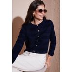 Lela Premium Regular Fit Bisiklet Yaka Düğmeli Dokulu Triko Bayan Hırka 680HI00337 LACİVERT