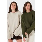 Lela Regular Fit Bisiklet Yaka Basic 2'li Paket Triko Bayan Kazak 4616213S2 HAKİ-TAŞ