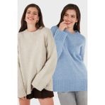 Lela Regular Fit Bisiklet Yaka Basic 2'li Paket Triko Kazak Bayan Kazak 4616213S2 - Bebe Mavisi - Krem - Standart