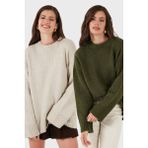 Lela Regular Fit Bisiklet Yaka Basic 2'li Paket Triko Kazak Bayan Kazak 4616213S2 - Haki - Taş - Standart
