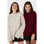 Lela Regular Fit Bisiklet Yaka Basic 2'li Paket Triko Kazak Bayan Kazak 4616213S2 - Taş - Bordo - Standart