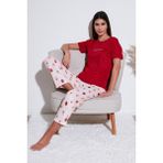 Lela Regular Fit Bisiklet Yaka Kısa Kollu Pijama Takımı Bayan Pijama Takımı 65770105 - Kırmızı