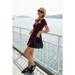 Lela Regular Fit Bisiklet Yaka Pileli Mini Bayan Elbise 5866342 BORDO