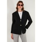 Lela Regular Fit Ceket Yaka Düğmeli Blazer Ceket Bayan Ceket 6839562 - Siyah