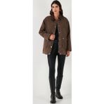 Lela Regular Fit Ceket Yaka Kadife Ekose Astarlı Ceket Bayan Mont 6810330 KAHVE
