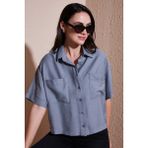 Lela Regular Fit Cep Detaylı Kısa Kollu Gömlek Bayan Gömlek 6778568 - 08G-Gri