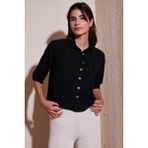 Lela Regular Fit Çift Cepli Kısa Kollu Gömlek Bayan Gömlek 5865644 - Siyah