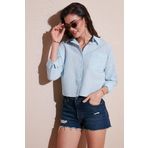 Lela Regular Fit Çizgili Göğüs Cepli Dokulu Bayan Gömlek 6772870 BEBE MAVİ