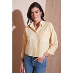 Lela Regular Fit Çizgili Göğüs Cepli Dokulu Bayan Gömlek 6772870 SARI