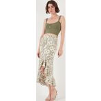 Lela Regular Fit Desenli Yüksek Bel Volanlı Midi Boy Yırtmaçlı Bayan Etek 5869013 Olive