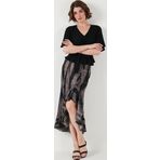 Lela Regular Fit Desenli Yüksek Bel Volanlı Midi Boy Yırtmaçlı Bayan Etek 5869013 SİYAH