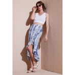 Lela Regular Fit Desenli Yüksek Bel Volanlı Midi Boy Yırtmaçlı Etek Bayan Etek 5869013 - İndigo