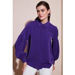 Lela Regular Fit Dikiş Detaylı Düz Yaka Balon Kol Bayan Gömlek 611GO00003 MOR