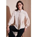 Lela Regular Fit Dikiş Detaylı Düz Yaka Balon Kol Bayan Gömlek 611GO00003 TAŞ