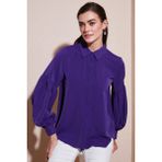 Lela Regular Fit Dikiş Detaylı Düz Yaka Balon Kol Gömlek Bayan Gömlek 611GO00003 - Mor