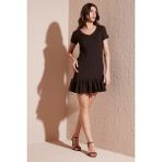 Lela Regular Fit Fırfırlı V Yaka Bürümcük Mini Elbise Bayan Elbise 5865071 - Kahverengi
