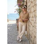 Lela Regular Fit Göğüs Cepli Kısa Kollu Gömlek Bayan Gömlek 6779324 - Bisküvi - XL