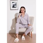 Lela Regular Fit Gömlek Yaka Önden Düğmeli Polar Bayan Pijama Takımı 6571009W4 GRİ