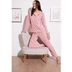 Lela Regular Fit Gömlek Yaka Önden Düğmeli Polar Bayan Pijama Takımı 6571009W4 PUDRA