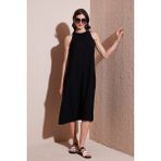 Lela Regular Fit Halter Yaka Midi Boy Elbise Bayan Elbise 67810049 - Siyah