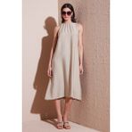 Lela Regular Fit Halter Yaka Midi Boy Elbise Bayan Elbise 67810049 - Taş - XL