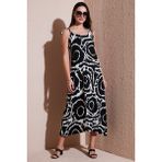 Lela Regular Fit Ip Askılı Uzun Elbise Bayan Elbise 5865732 - Siyah - Beyaz - M