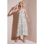 Lela Regular Fit Ip Askılı Uzun Elbise Kadın Elbise 5865732 - M - Ekru - Yeşil