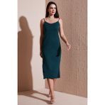 Lela Regular Fit Ip Askılı Yırtmaç Detaylı Midi Elbise Bayan Elbise 5866128 - Nefti Yeşili