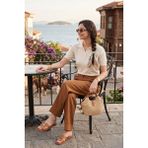Lela Regular Fit Kısa Kollu Düğmeli Triko Polo Yaka Kazak Bayan Polo Yaka Kazak 4617056 - Ekru - Standart