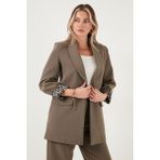 Lela Regular Fit Klasik Yaka Desenli Astar Detaylı Blazer Ceket Bayan Ceket 6839227 - Haki