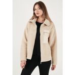 Lela Regular Fit Klasik Yaka Göğüs Cep Detaylı Peluş Hırka Bayan Polar 5866437 BİSKÜVİ