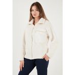 Lela Regular Fit Klasik Yaka Göğüs Cep Detaylı Peluş Hırka Bayan Polar 5866437 EKRU