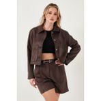 Lela Regular Fit Klasik Yaka Süet Dokulu Cep Detaylı Ceket Bayan Ceket 6524992 - XL - Kahve