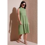 Lela Regular Fit Kolsuz Midi Elbise Bayan Elbise 5869008 - Yağ Yeşili - XL