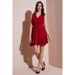 Lela Regular Fit Kruvaze Yaka Bağlama Detaylı Şifon Mini Boy Abiye Elbise Bayan ELBİSE 6789075