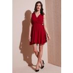 Lela Regular Fit Kruvaze Yaka Bağlama Detaylı Şifon Mini Boy Bayan Elbise 6789075 KIRMIZI